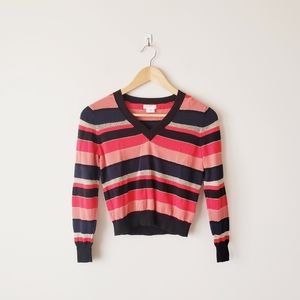 UO Cooperative Lurek Striped Cropped Vneck Sweater